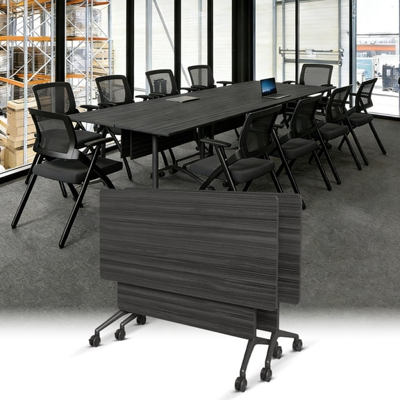 Folding Conference Room Tables on Wheels,Mobile Training Table Rectangular Large Business Seminar Furniture Tables for Office,Meeting Room,School,Wooden