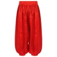 thumbnail image 2 of Xnihocha Kids Girls Satin Belly Dance Pants Wide Leg Bloomers Trousers Arab Princess Party Performance Pants Red 6, 2 of 5