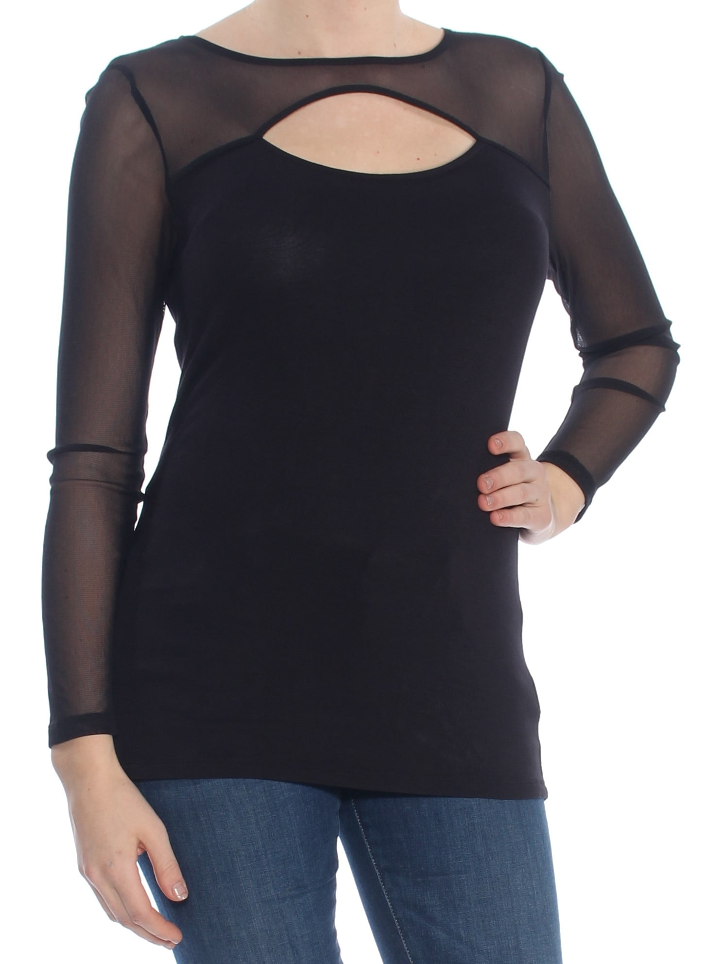 INC INC Womens Black Cutout Illusion Long Sleeve Party Top Size XXL