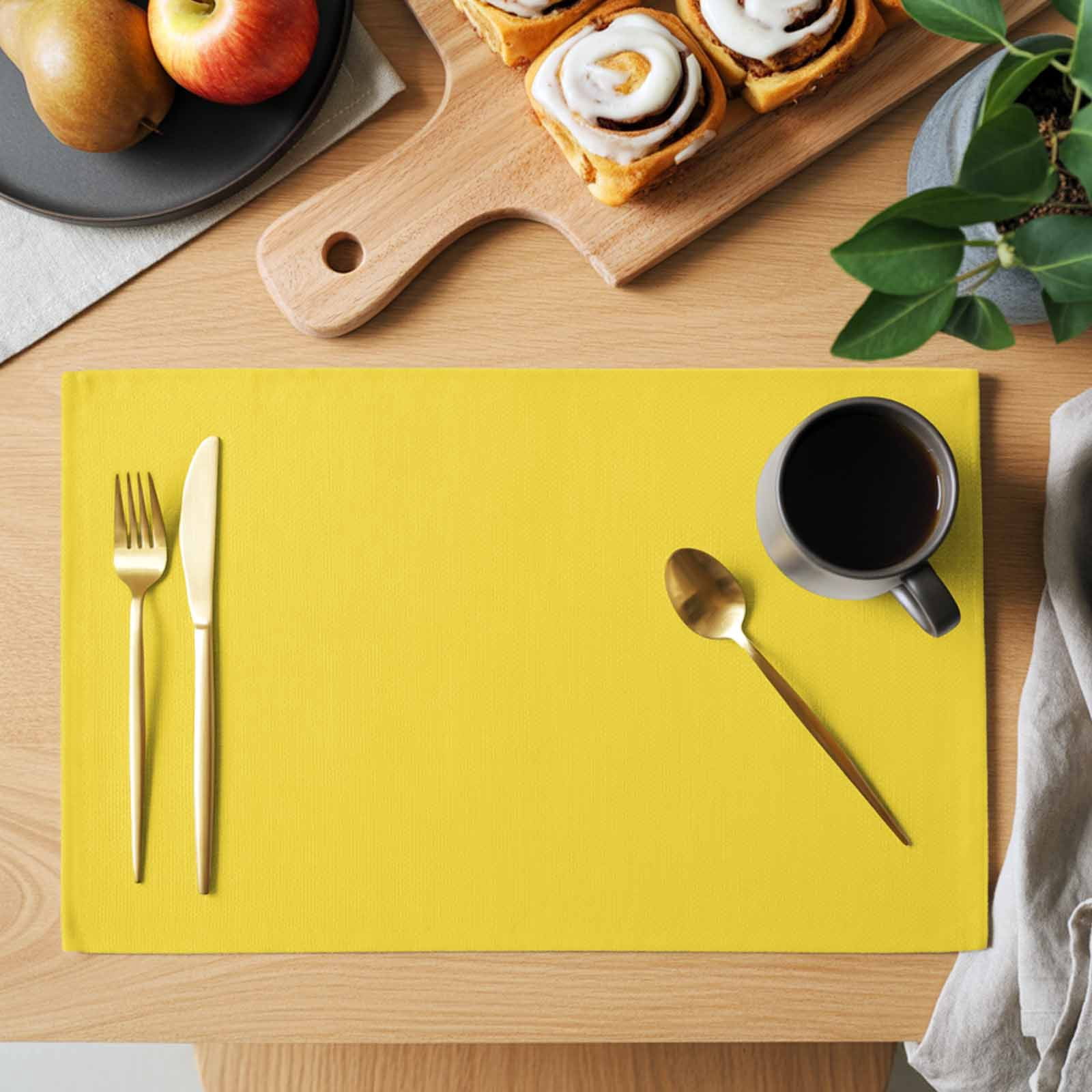 Placemat Set of 6 Bright Yellow Placemats for Dining Table Solid Color Washable Table Mats for Kitchen and Party Decor Indoor & Outdoor Use