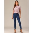 thumbnail image 2 of DARING DIVA Women's Floral Ruffled Neck Short Sleeves Top Blouse L Hot Pink, 2 of 6