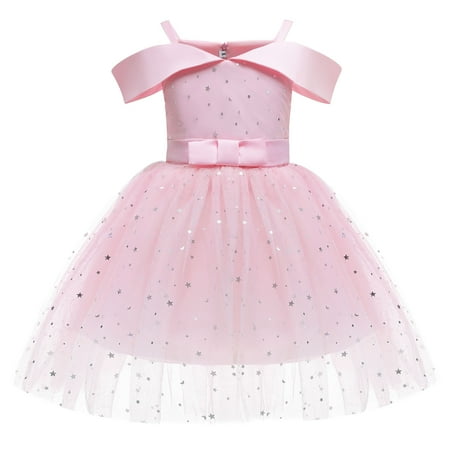 

Tejiojio Girls and Toddlers Soft Cotton Clearance Toddler Girls Net Yarn Temperament Sequins Bowknot Birthday Party Gown Long Dresses