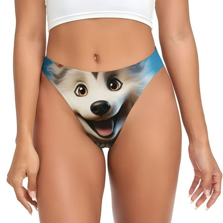Sigee Blue Sky Cute Wolf for Women s G-String Panty  Low Rise  Soft Lace Perfect for Everyday Wear or Special Occasions-Small