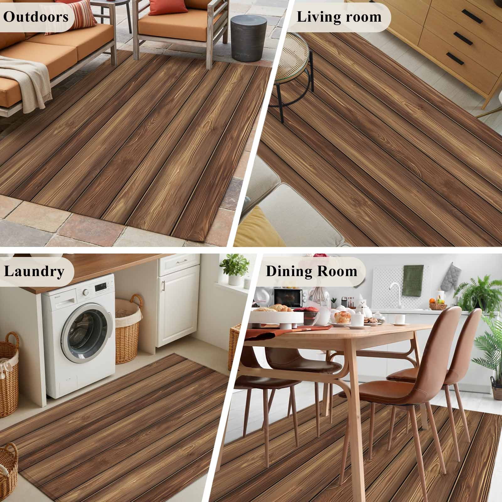 Farm Brown Wood Grain Area Rugs 3x5 ft Country Style Rustic Wooden Texture Washable Rug Non Slip Indoor Carpet Absorbent Floor Mat for Living Room Bedroom Dining Room
