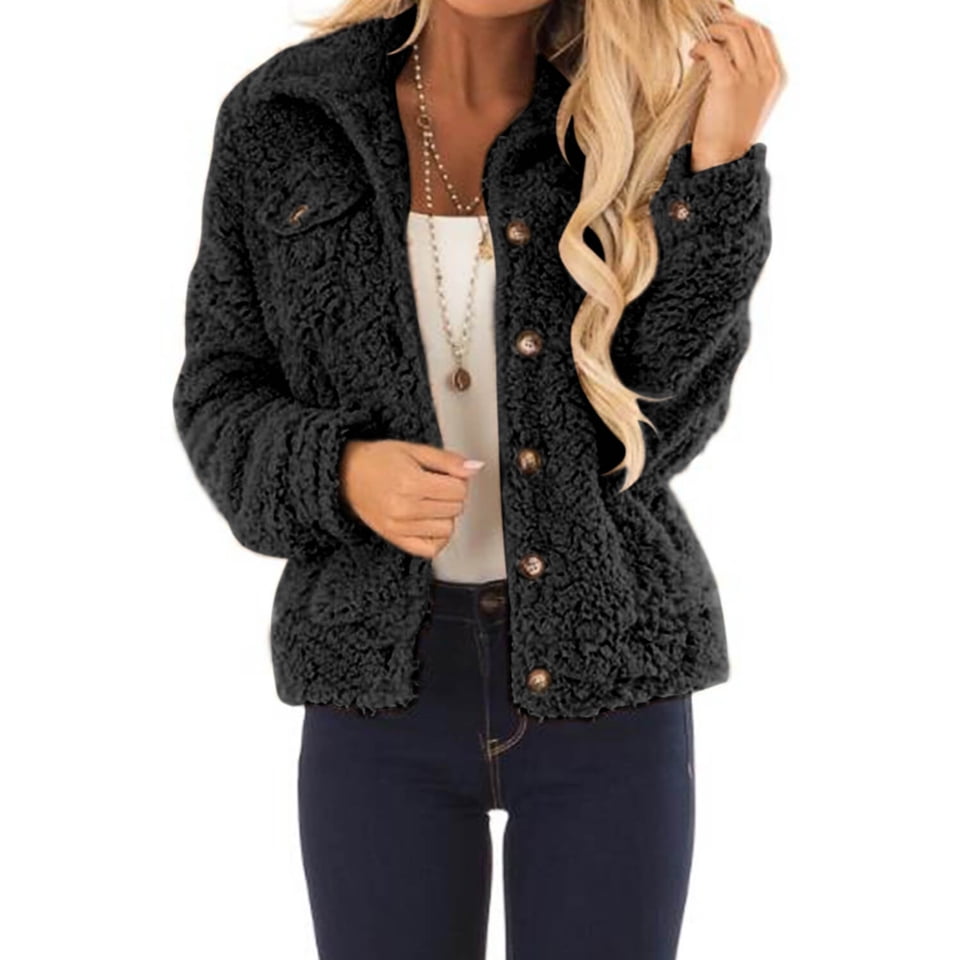 Women Gray/Khaki/Black Sherpa Button Up Long Sleeve Jacket | Walmart Canada