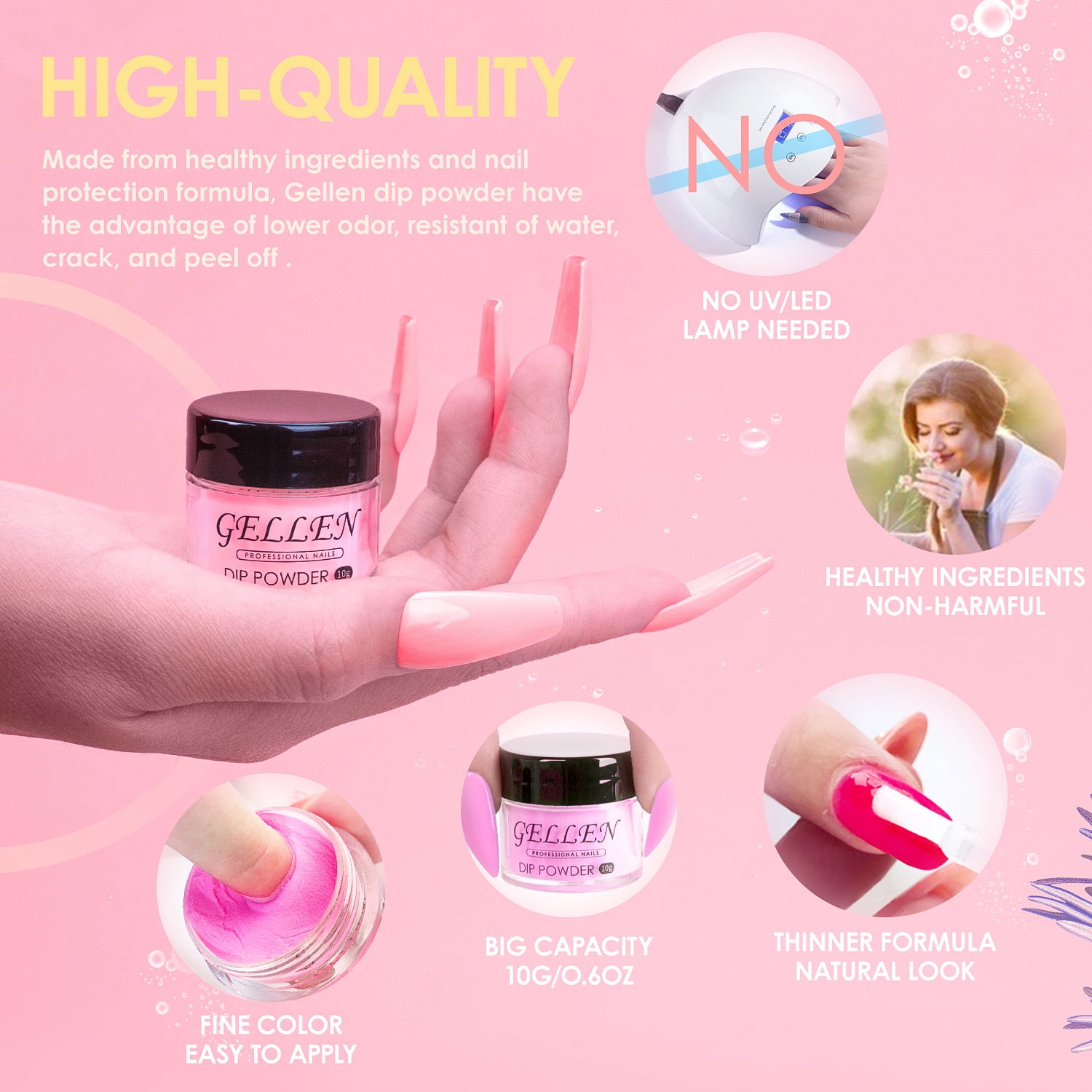 Gellen Dip Powder Nail Kit, 24 Colors Nude Pink Purple Blue Glitter Dip Nail Powder Kit, Nail Art All Season Series Dip Powder Set DIY Salon Home Gift for Women