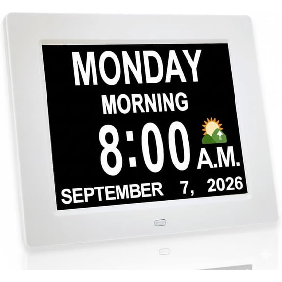 New 2026ć Digital Calendar Alarm Day Clock - with 8" Large Screen Display, am pm, Multiple Alarms, for Impaired Vision People, The Aged Seniors, The Dementia, for Desk, Wall Mounted,