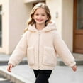 thumbnail image 6 of LUGOGNE Toddler Jacket Girls Sherpa Fleece Hooded​ Zip Up Sherpa Coat Textured Knit Ribbed Cuffs and Hem Jackets with Pockets Daily Home Gentle Comfy Outerwear, 6 of 9
