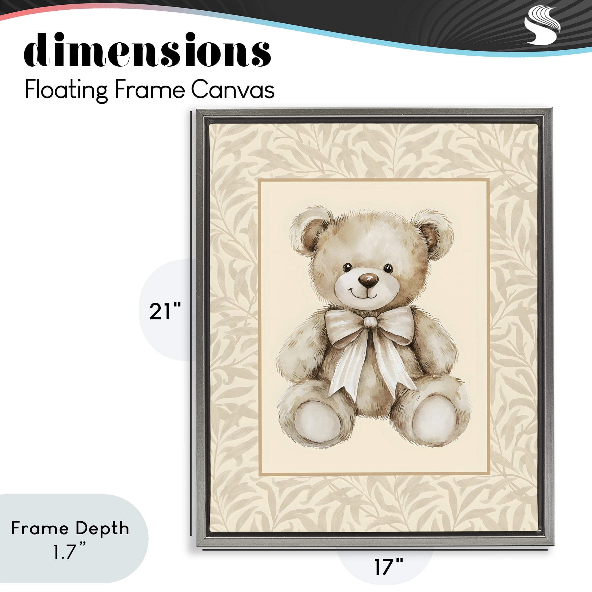 Stupell Industries Beige Teddy Bear and Border Gray Framed Floater Canvas Wall Art, design by LSR Design Studio