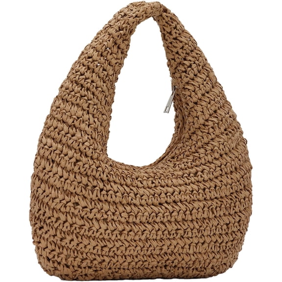 CNV Women Hand Carry Only Straw Bag, Crescent Summer Beach Purse, Soft Faux Straw Tote 2025
