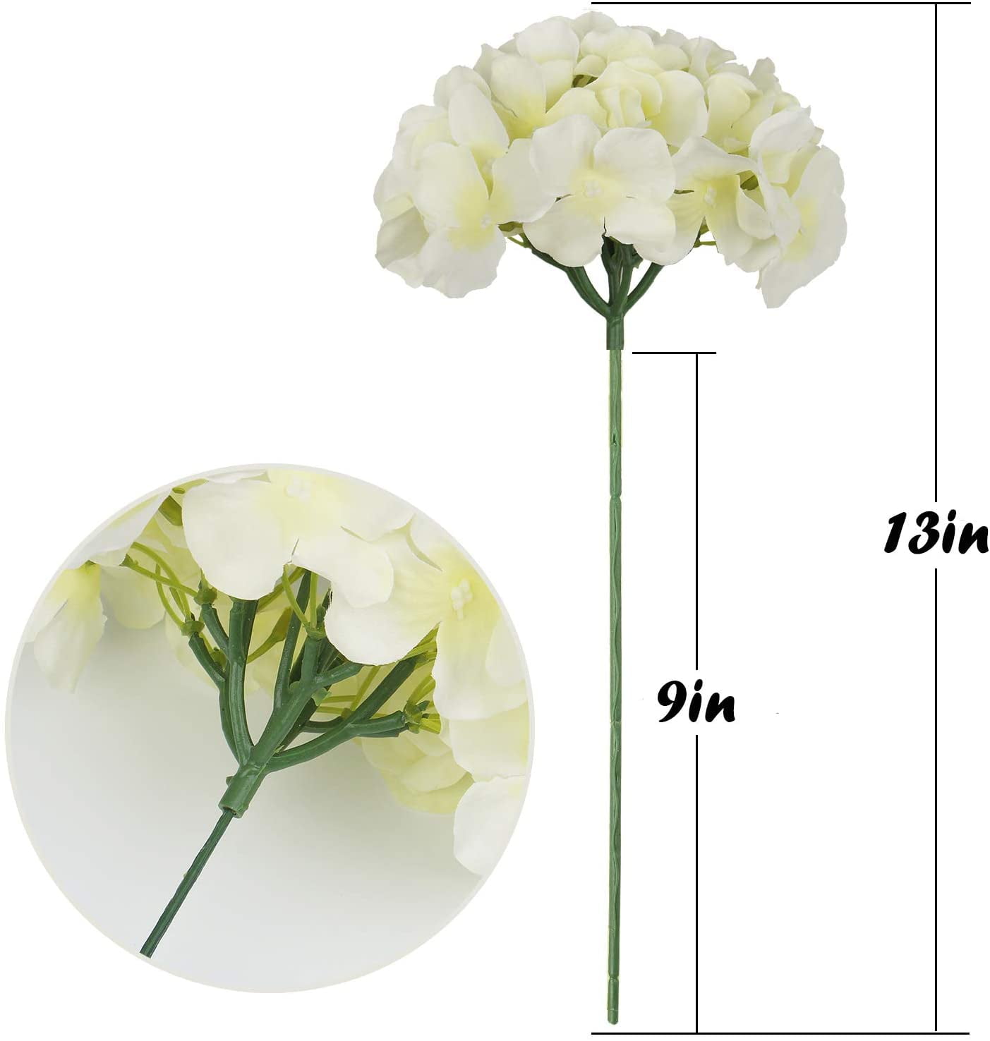 Silk Hydrangea Heads Artificial Flowers Heads with Stems for Home Wedding Decor,Pack of (Ivory)