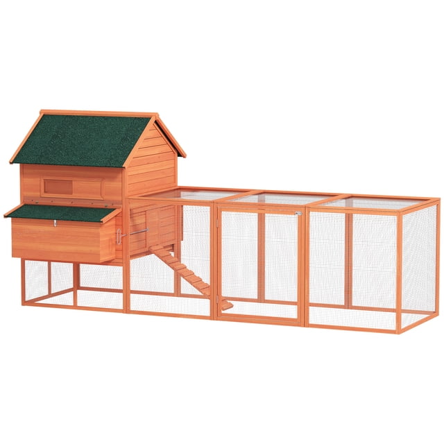 PawHut 137" Chicken Coop with Chicken Run, Nesting Box, Orange