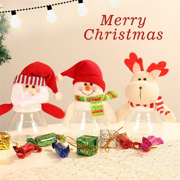 DAMAI Christmas Candy Jars with Snowman Santa Elk Lid, 5.9 Inch Plastic Candy Cookie Jar Containers, Christmas Snack Food Storage Container for Gifts Holiday Party Favor Supplies