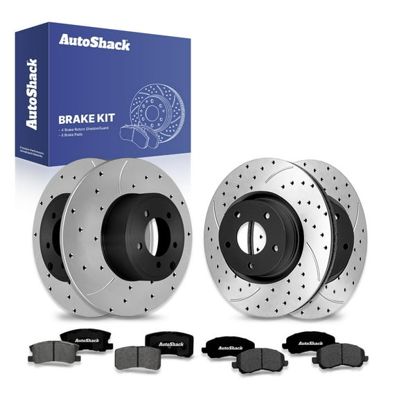 AutoShack Front & Rear Brake Rotors & Premium Pads for Chrysler & Jeep, 200 2013 Compass 2017 Patriot 2017, FWD 4WD AWD L4 2.0L 2.4L V6 3.6L - E-Coated Drilled & Slotted - ShadowGuard