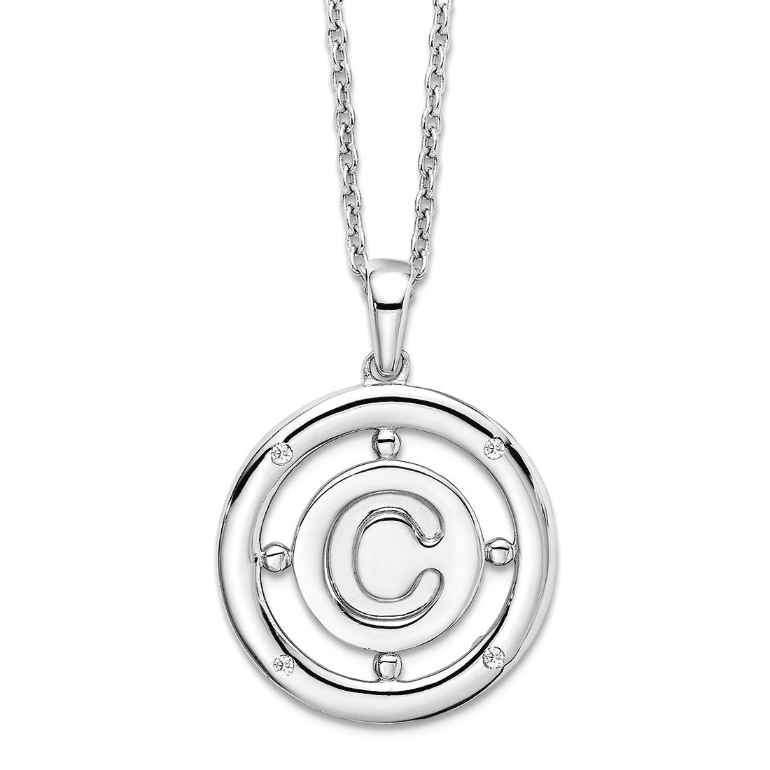 19mm 925 Sterling Silver Rhodium Plated White Ice Diamond Letter Name Personalized Monogram Initial C Necklace 18 Inch P