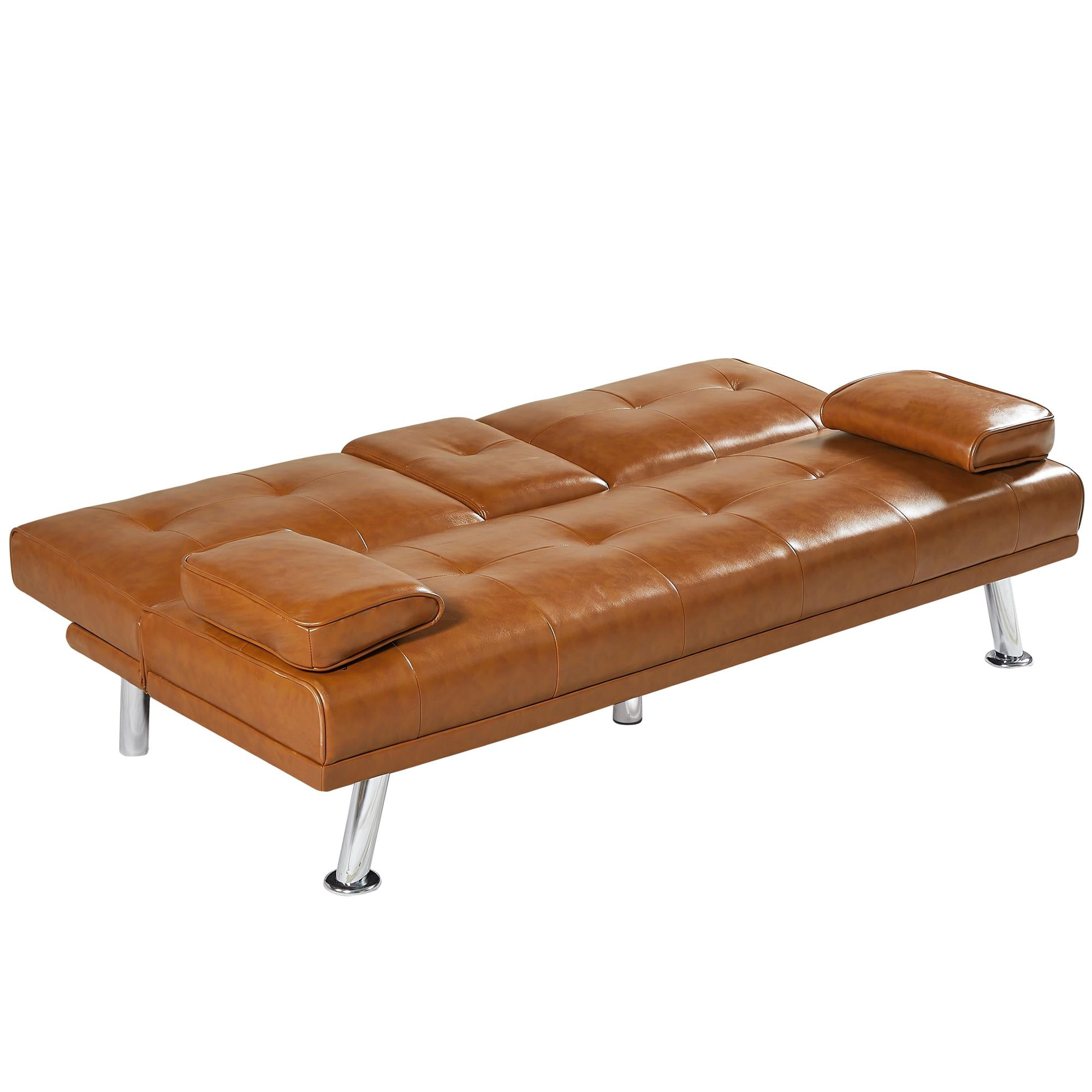 Kepooman 66" Futon Couch Bed, Sofa Bed with Cupholders and Pillows, Convertible Futon Folding Sofa for Office, Tan Kepooman 66" Futon Couch Bed, Sofa Bed with Cupholders and Pillows, Convertible Futon Folding Sofa for Office, Tan