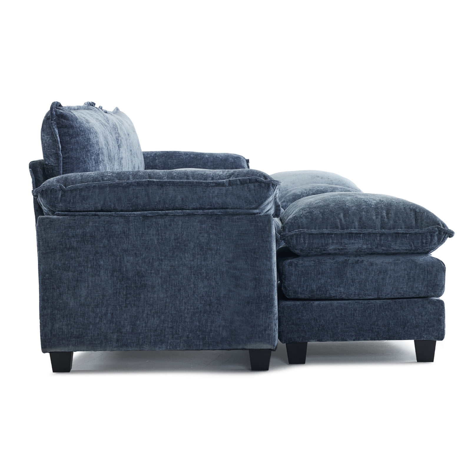 Ktaxon 120" W Sectional Sofa U Shaped Couch with Double Chaise Chenille Sleeper Set with 3 Oversized Seats Gray-Blue