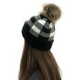 thumbnail image 2 of Herrnalise Women Casual Plaid Stitching Outdoor Plush Hats Crochet Knit Beanie Cap, 2 of 3