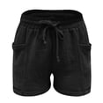 thumbnail image 3 of CPNG Girls Cotton Linen Casual Shorts Elastic High Waist Shorts Solid Color Summer Comfy Loose Drawstring Shorts with Pockets(Black,4-5 Years), 3 of 9