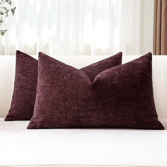 Eryueer Set of 2 Cushion Covers 30x50 cm Soft Chenille Decorative Throw Pillow Covers 12x20 Inch Lumbar Cushion Case Solid Pillowcases for Couch Sofa Living Room Bed Home Decor (Bordeaux Red)