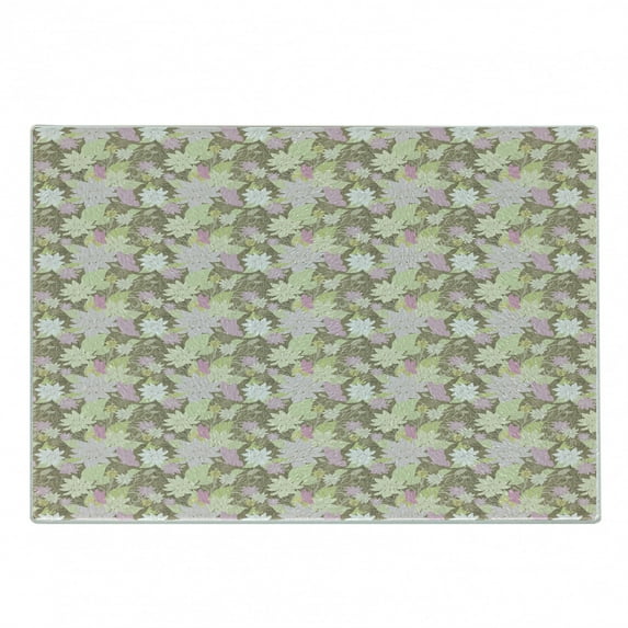 Floral Cutting Board, Soft Pastel Tones Flourishes Various Flowers English Garden Vintage Style Spring, Decorative Tempered Glass Cutting and Serving Board, in 3 Sizes, by Ambesonne