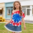 thumbnail image 2 of Girls 4th of July Off Shoulder Patriotic Tie Dye Top American Flag Stars Red White Blue Multicolor Short Sleeve Summer Casual Shirt for Kids,Size 11 T, 2 of 9