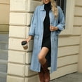 thumbnail image 1 of WRKEKC Washed Denim Duster Coat Button Front Pockets Relaxed Fit Longline Layer Fall Winter Casual Style Plus Size Available Sky Blue XL, 1 of 7