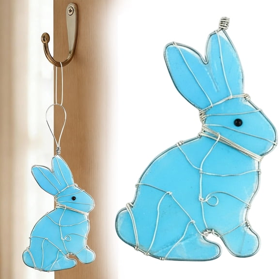 Easter Hanging Ornaments - Easter Egg/Bunny/Carrot Hanging Decor for Easter Tree, 2D Flat Acrylic Stained Glass Style,for Home Easter Decorations(Bunny)