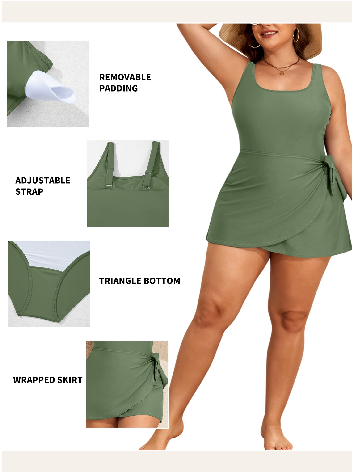 SHEWIN Womens Plus One-piece Swimsuits Padded Swim Dress Side Knot One Piece Bathing Suit with Skirt Summer Swimwear