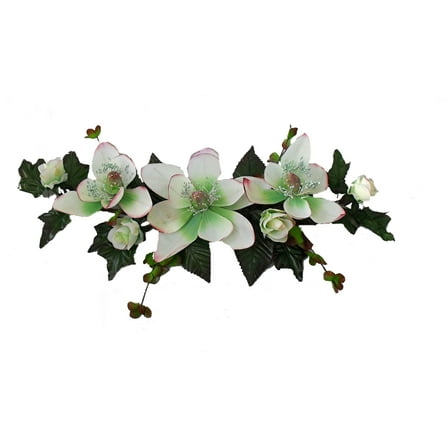 Caledon Green Magnolia Rose B16in Artificial Polysilk Faux Fake Flower Hand Wrapped Swag for Craft Garden Outdoor Bouquet Arrangement Ceremony Wedding Arch Floral Wall Aisle Decor (Seafoam, Set of 3)