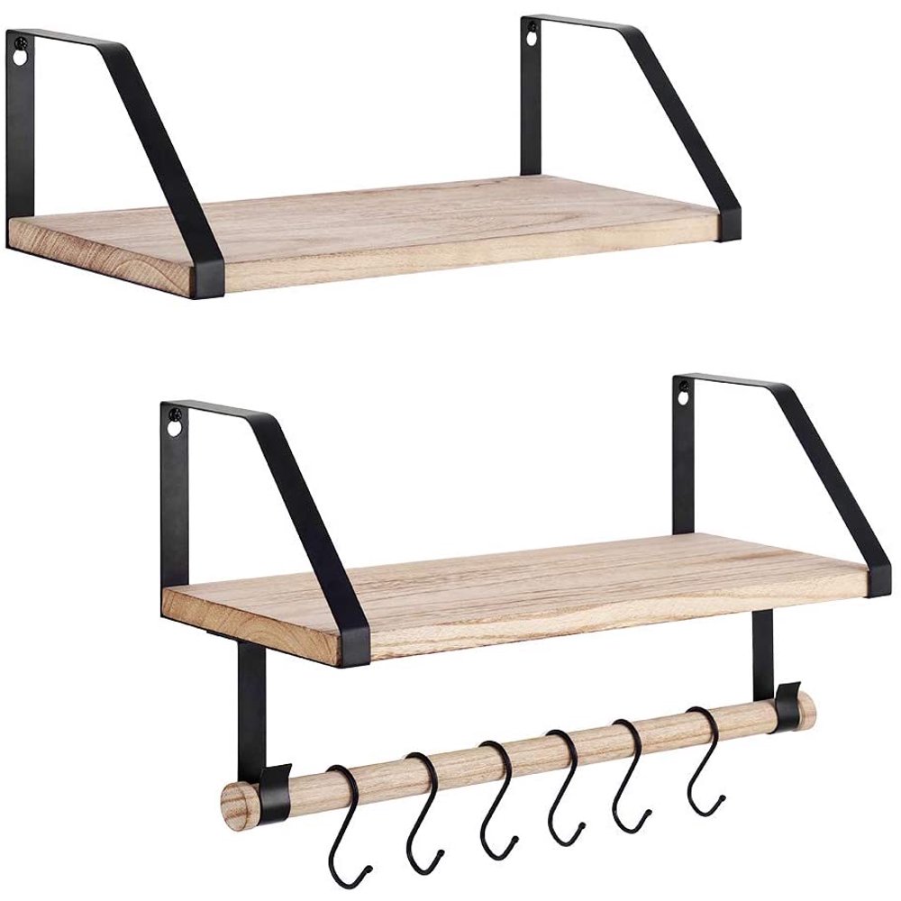 Oumilen Floating Shelves 2 Pack Rustic Wood Wall Mounted Storage Shelf