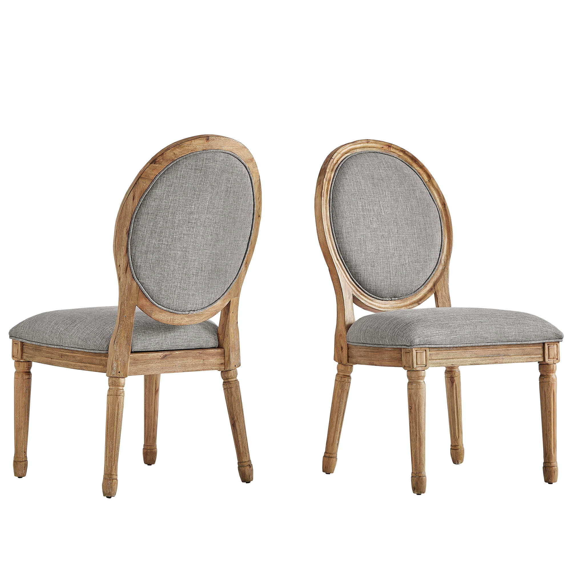 Weston Home Amadell Round Linen and Wood Dining Chairs, Set of 2, Grey Linen, Natural Finish
