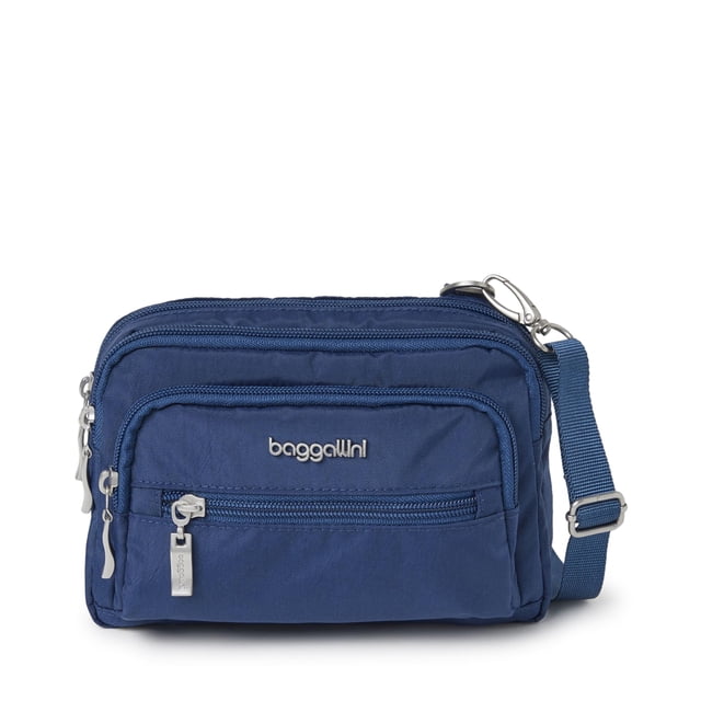 Baggallini Bolso bandolera pequeño con triple cremallera para mujer - Riñonera convertible de 8x6 pulgadas - Ligero resistente al agua