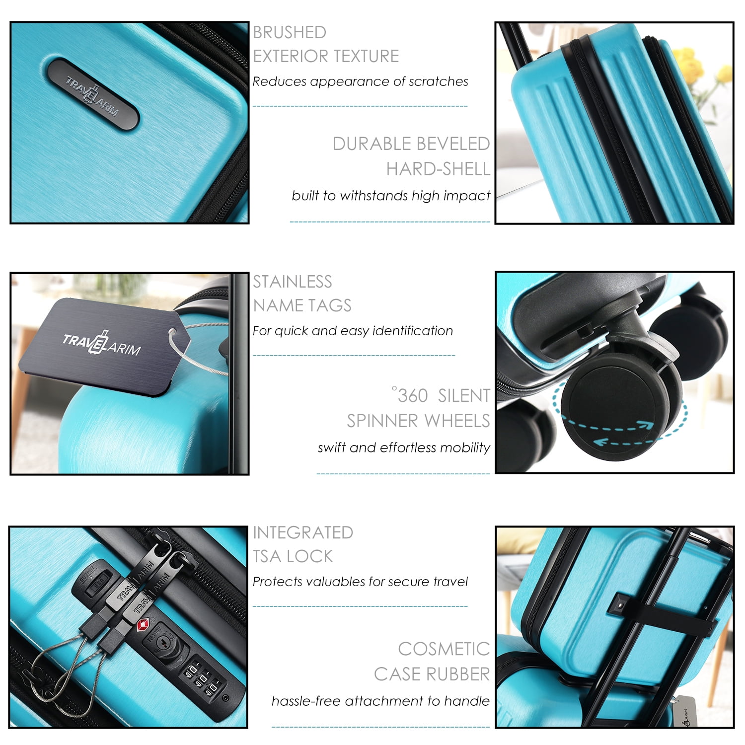 StorageBud 22" Hardside Carry On Luggage 22x14x9 Airline Approved and Expandable Luggage, Front Pocket Luggage Set Spinner Suitcase Set, Teal