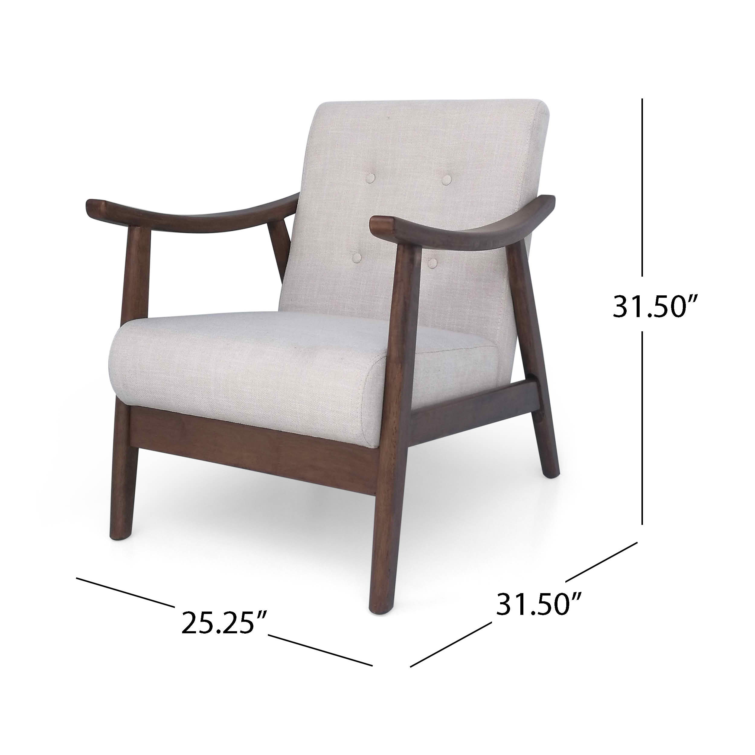MAYEERTY Mid-Century Modern Tufted Accent Armchair, Beige Upholstery & Brown Frame, for Living Room & Bedroom, 1-Piece