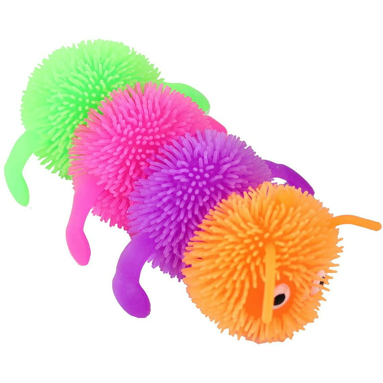 Set of 2 Puffer Caterpillar 5.5 Fidget Sensory Toy - 4 Section Tactile Toy  Bug- Squishy Squeezey Sensory Squeeze Air Filled Balls OT (RANDOM COLORS)