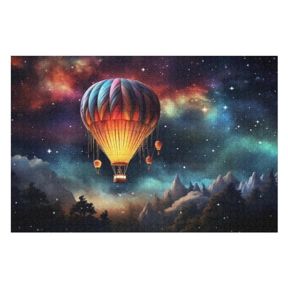 Puzzles for Adults 300 Pieces - Colorful Hot Air Balloon Against Night Sky Funny Family Interactive for Puzzles Club Decor Or Gifts for Friends
