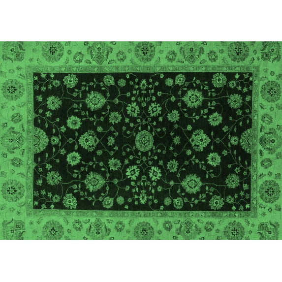 Ahgly Company Indoor Rectangle Abstract Emerald Green Modern Area Rugs, 7' x 10'