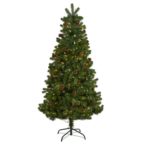Nearly Natural 6ft. Rocky Mountain Spruce Artificial Christmas Tree with Pinecones and 250 Clear LED Lights