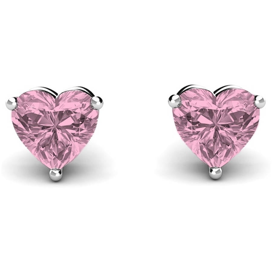 Sterling Silver Heart Birthstone Earrings, Pink Topaz - Walmart.com