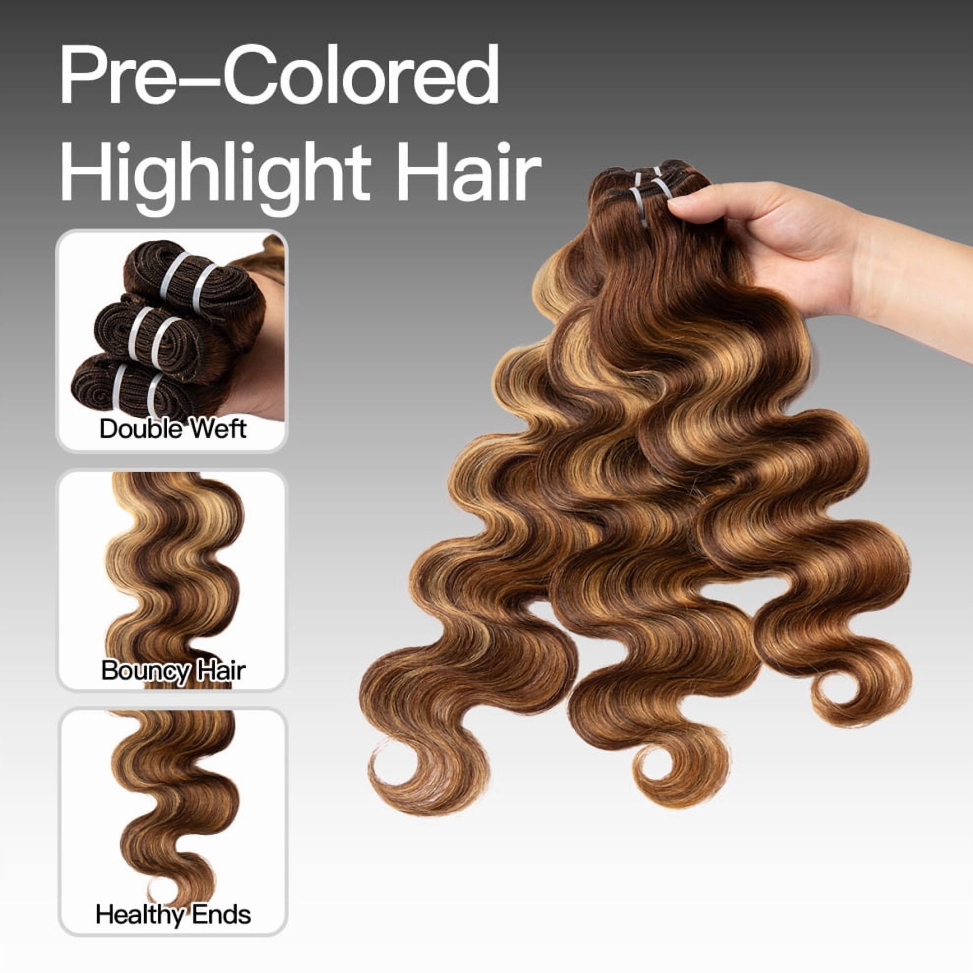 WEQUEEN #FB30 Highlight Hair Bundles Brazilian Colored Human Hair #P4/27 Body Wave Straight Quick Weave #99J Sew in/Glue in Budget Friendly 10A