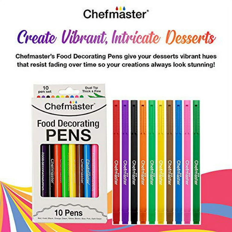 Chefmaster Double Sided Food Coloring Markers 10-Pack, Fine & Thick Tip  Food Grade Pens, Edible Ink Colors for Easter Treats and Holiday Desserts,  Food Pens for Writing on Easter Eggs 