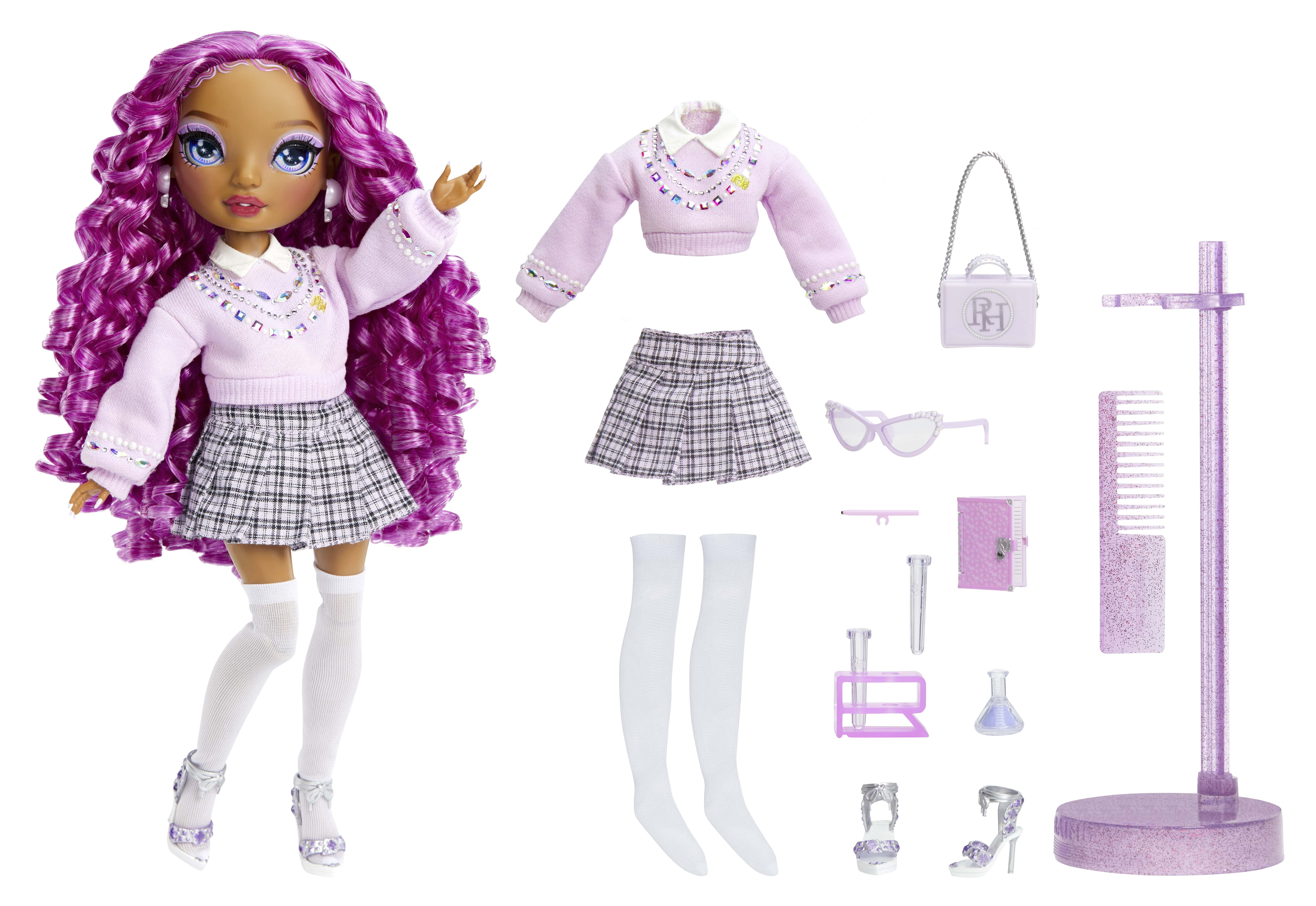 Rainbow High Lilac, Purple Fashion Doll with Outfit, Glasses & 10+ Play Accessories. Kids Toy Gift 4-12