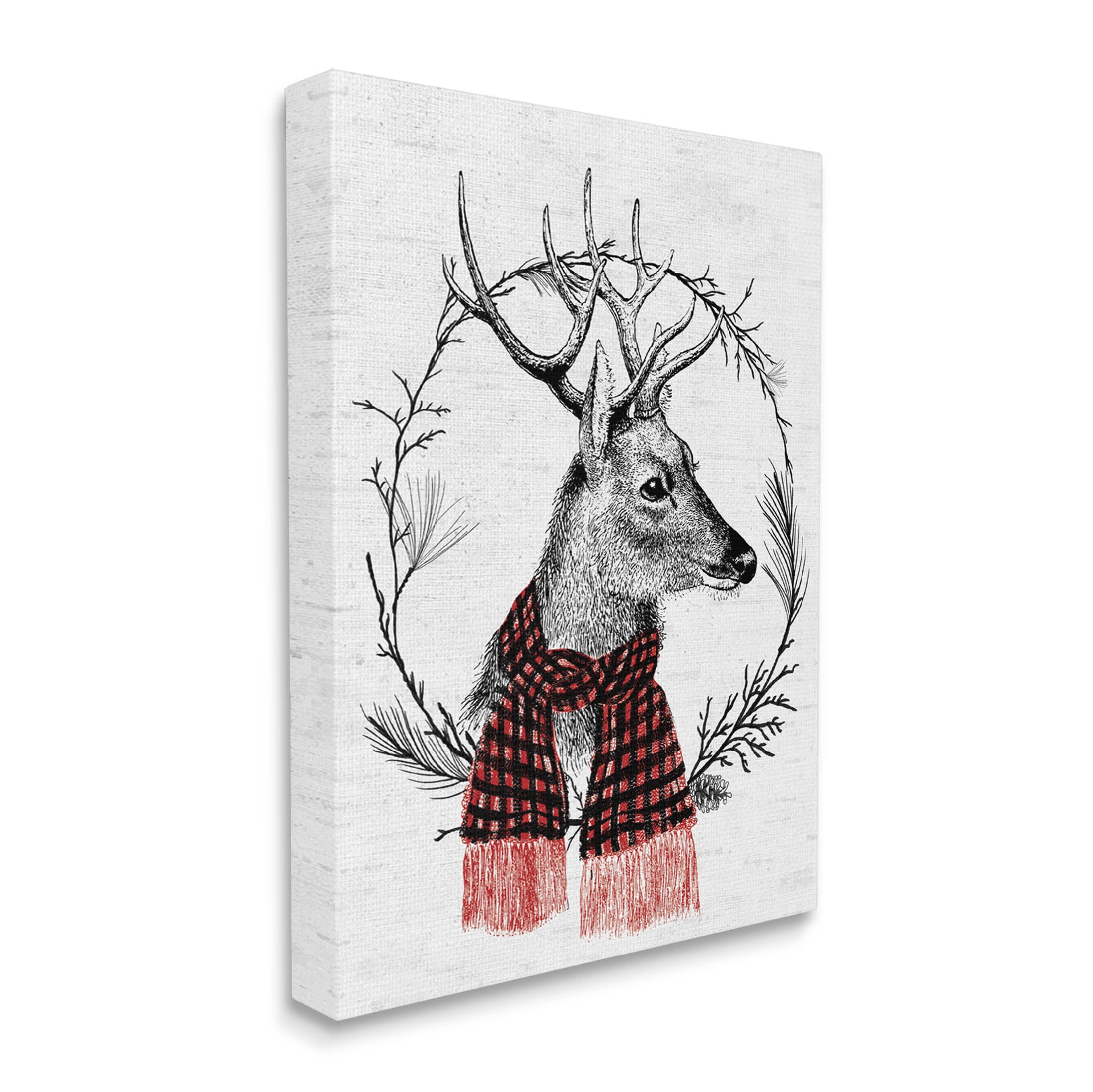 Stupell Industries Deer Winter Botanical Wreath Graphic Art Gallery Wrapped Canvas Print Wall Art, Design by Lettered and Lined