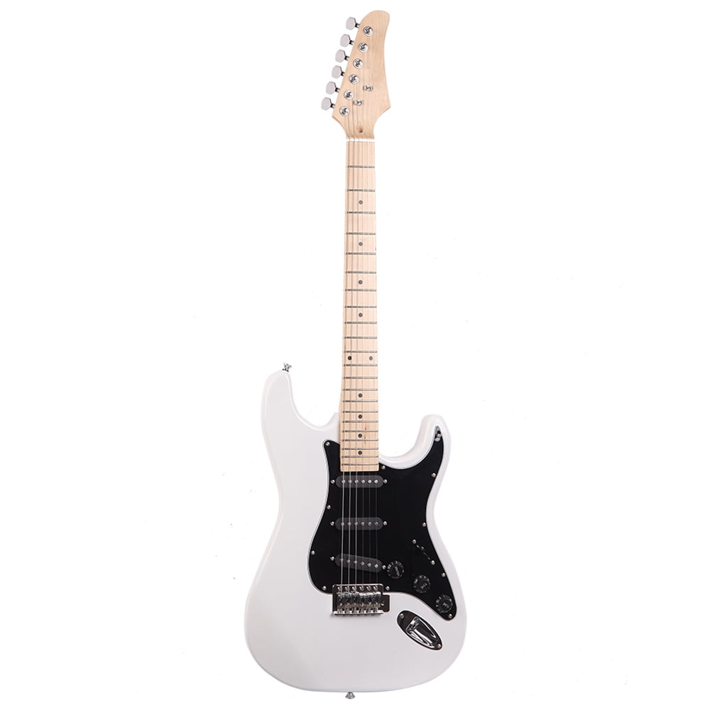 Kepooman ST Stylish Electric Guitar, Guitar Accessories Kit Include Sound, Bag, Strap, Paddles, Crank, Cable, Wrench Tool, White
