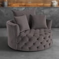 thumbnail image 7 of Benjara Swivel Accent Chair with Curved Design and Button Tufting- Dark Gray, 7 of 7