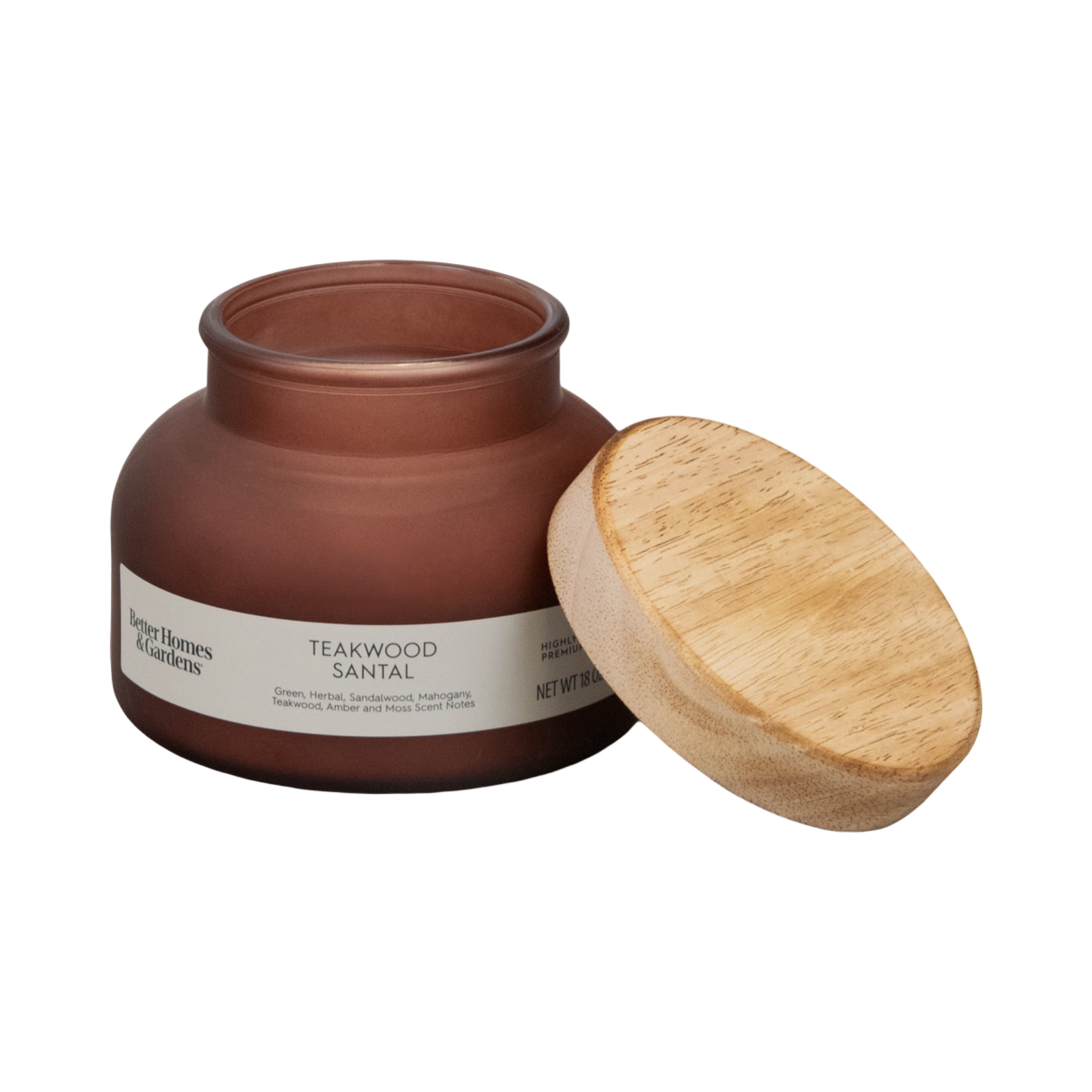 Better Homes & Gardens Teakwood Santal Scented 2-Wick Frosted Jar Candle, 18 oz