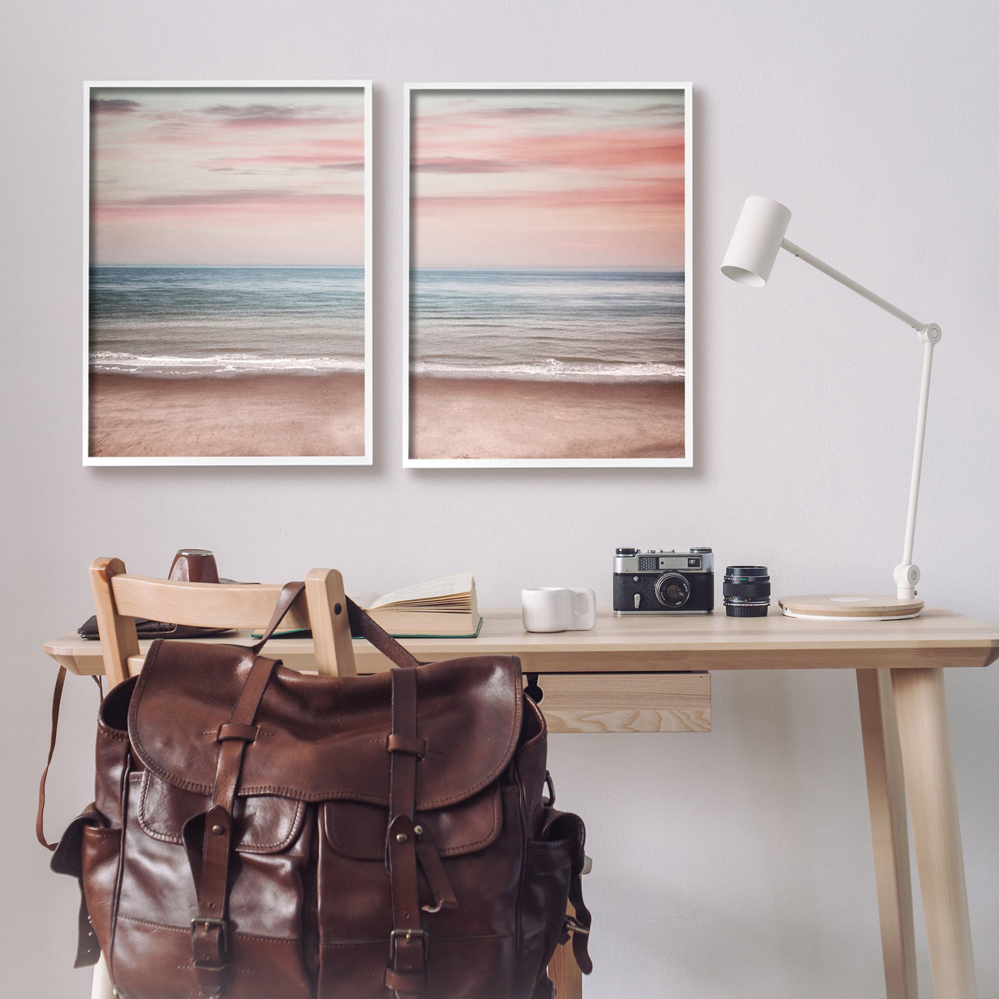Stupell Industries Pink Coastal Sunset Landscape Photography White Framed Art Print Wall Art, 24 x 30