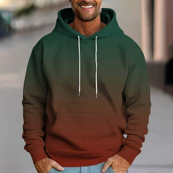 Qulqfy Oversized Hoodie Men Green Graphic Pullover Fleece-Lined Long Sleeve Hooded Sweatshirts with Kanga Pocket Men's Sweatshirts L