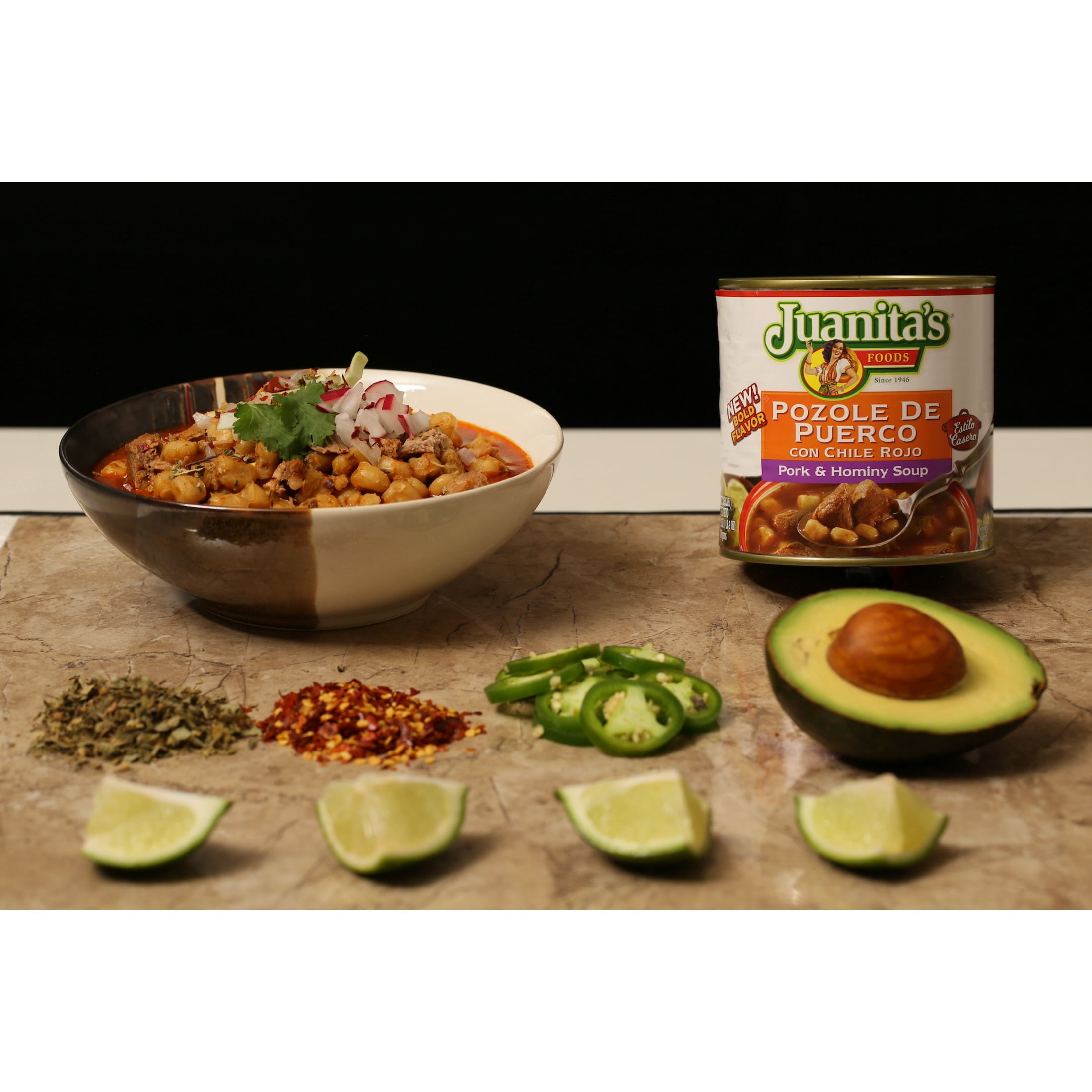 Juanita’s Foods Ready to Serve Pork Pozole with Red Chile Soup, 25 oz Can